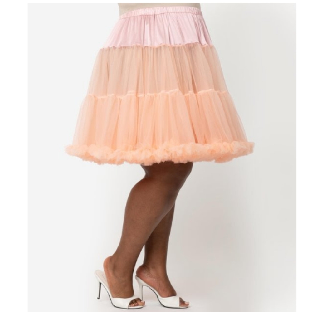 Unique vintage blush retro ruffled petticoat plus